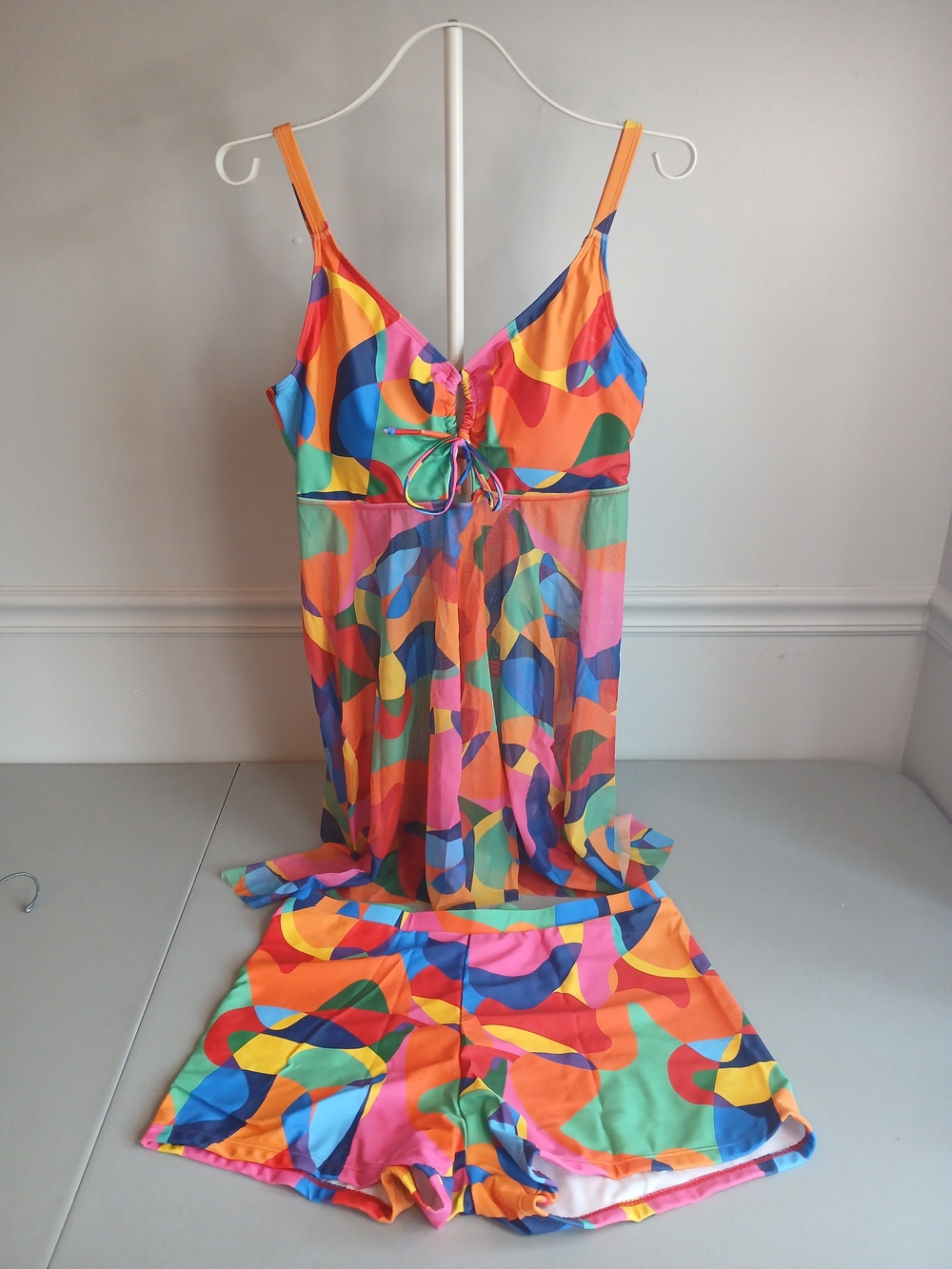 Colorful Abstract Print 2 Piece Tank & Shorts Tankini Swimsuit 2X NWOT